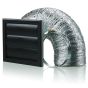 Black Blauberg Cooker Hood Round Duct Kit - Back Draught Shutter Vent Extractor Fan - 150mm 6"